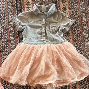 Oshkosh Girls Denim Short Sleeve Dress with Bows and Tulle